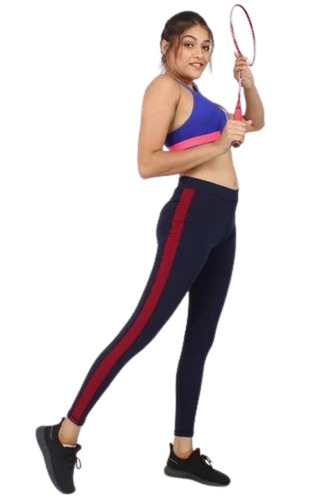 Women Lycra Blue Stripped Jegging - Design: Standard