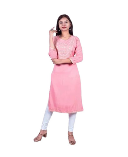 Women Pink Color Cotton Kurti