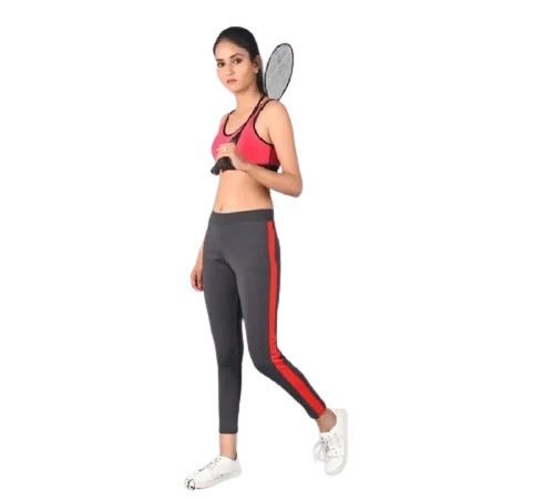 Women Polyester Grey Stripped Jegging