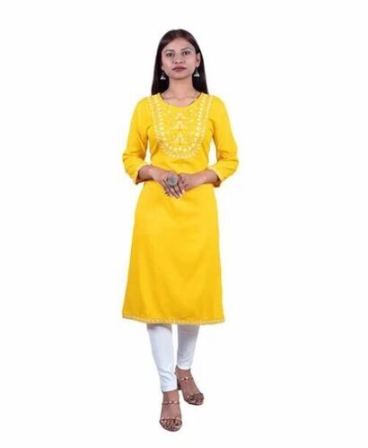 Women Yellow Color Cotton Kurti