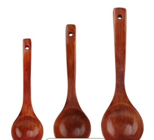 Wooden Ladles Set - Wood, Various Sizes, Brown, Polished Surface | Tested Quality, Good Gripping
