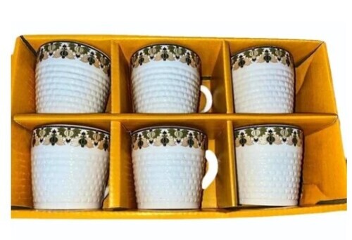 Ceramic White Textured Print Tea Cup Set