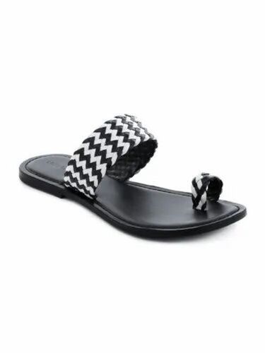 Ladies Black And White Weaved One Toe Sandal
