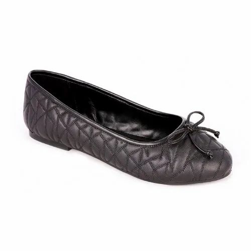 Ladies Stitched Textured Black Ballerina Shoes 