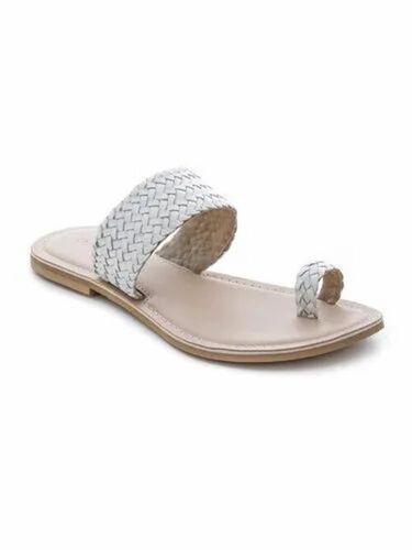 Ladies White Weaved One Toe Sandal