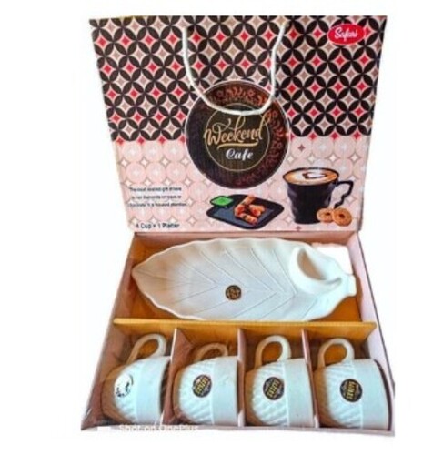 White Ceramic Cup Platter Set