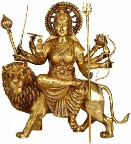 Brass Durga Sitting On Lion Statue