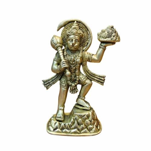 Brass Mahabali Hanuman Statue Carrying Mountain