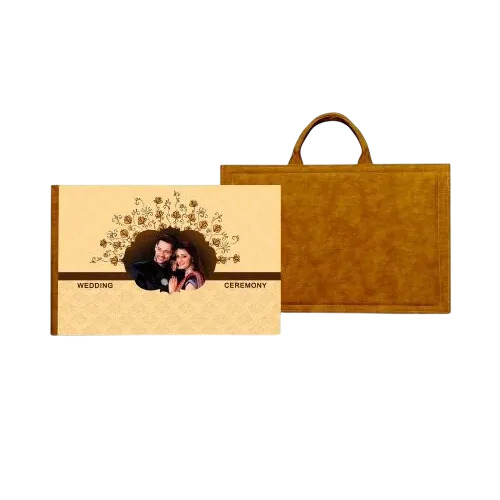 Hard Bound Wedding Photo Album With Cover - Color: Off White & Brown