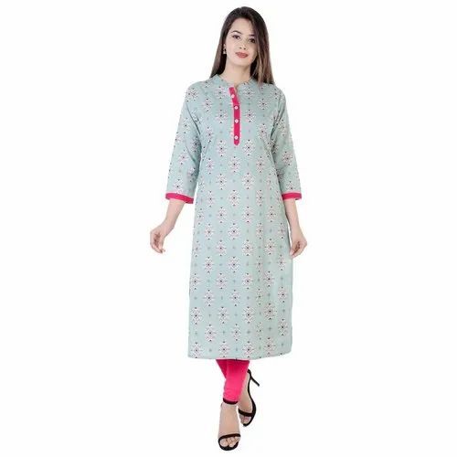 Ladies 3/4th Sleeve Printed Cotton Kurti