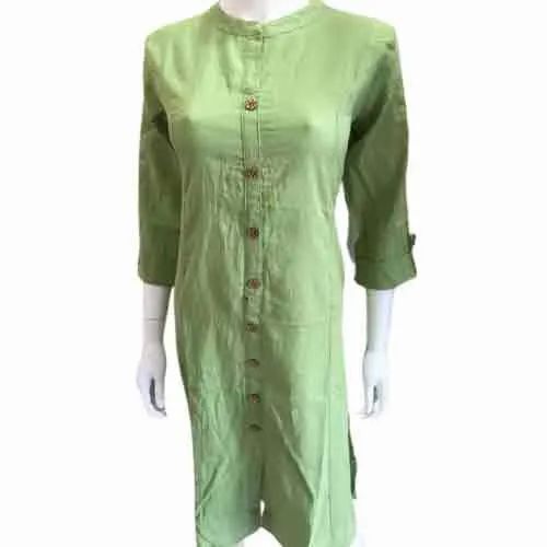 Ladies Green Plain Cotton Kurti