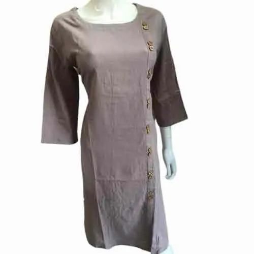 Ladies Grey Plain Cotton Kurtis