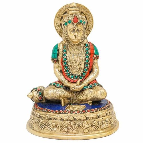 Multicolor Brass Hanuman Sitting Statue