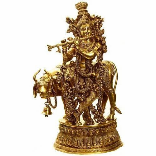Brass Krishna Statue With Flute