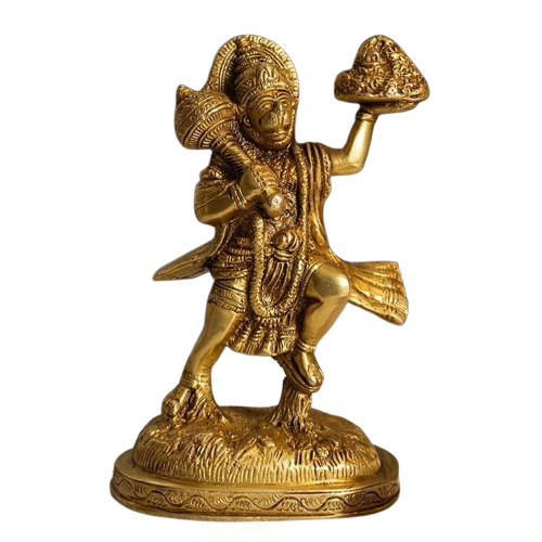 Brass Lord Hanuman Ji Carrying Mountain Statue