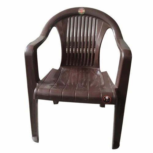 Dark Brown Color Plastic Arm Chair - PP Plastic, 847x410x585 mm, Dark Brown, 3.8 Kg | Lightweight, Stackable, Water Resistant, UV Resistant