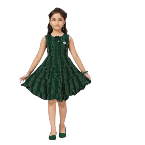 Girls Green Color Cotton Frock