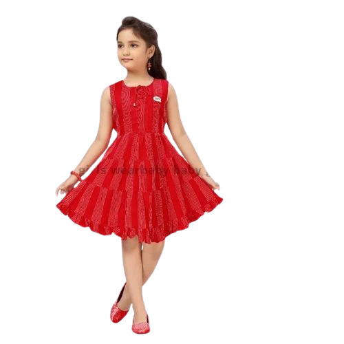 Girls Red Color Cotton Frock