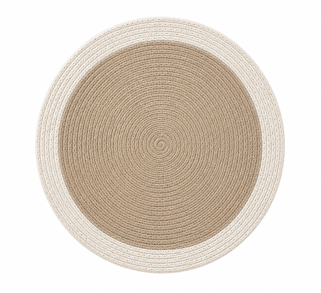 Cotton Round Table Mat - Color: White And Beige