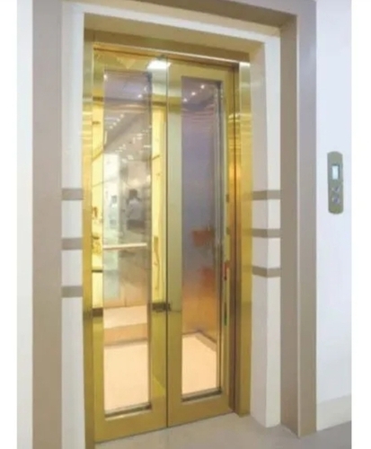 Golden Mirror Finish Big Vision Glass Elevator Door
