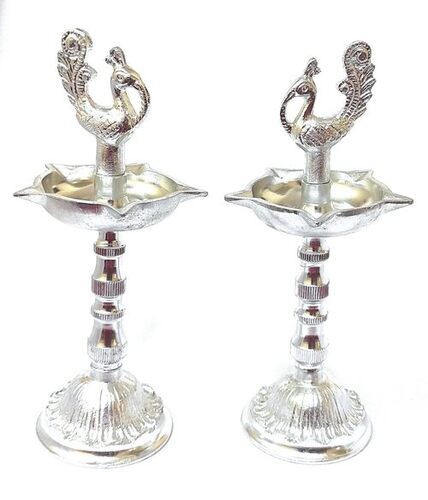 10 Inch Peacock Panchmukhi Silver Diya