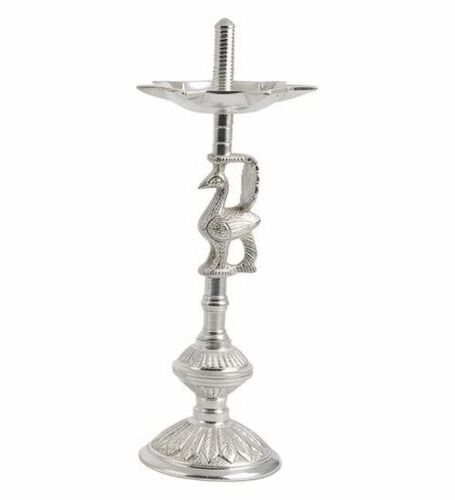 14 Inch Peacock Panchmukhi Silver Diya