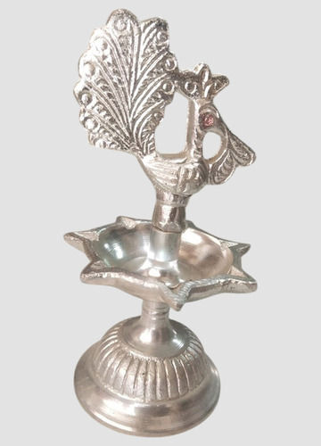 9 Inch Peacock Panchmukhi Silver Diya
