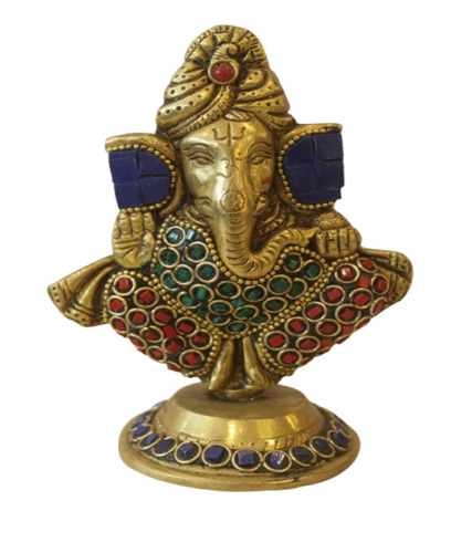 Brass Ganesh God Statue With Stone Work