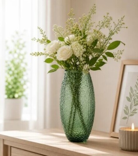 Green Glass Flower Vase For Home Decor
