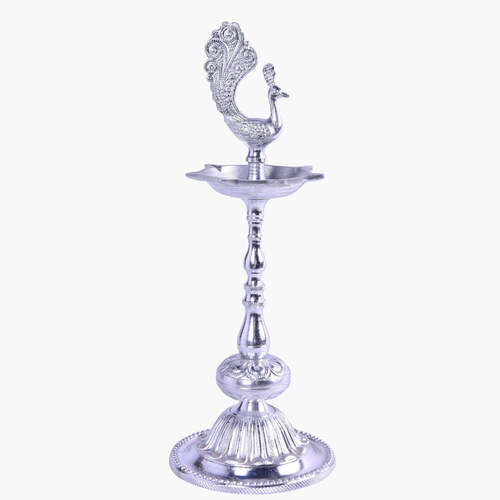 Peacock Panchmukhi Silver Diya