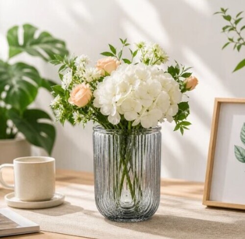 Ribbed Glass Flower Vase