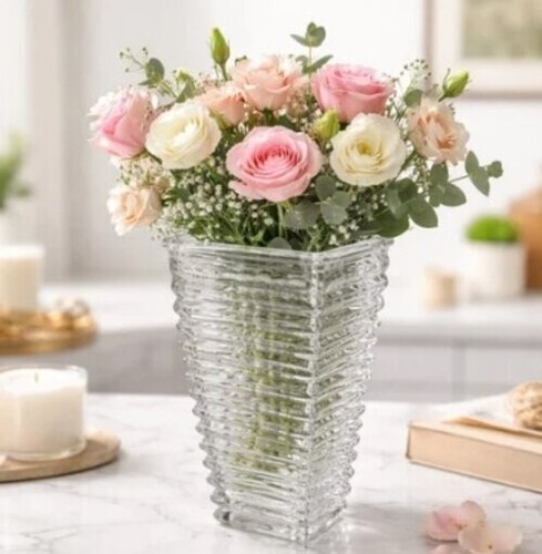 Ribbed Glass Flower Vase For Home Decor