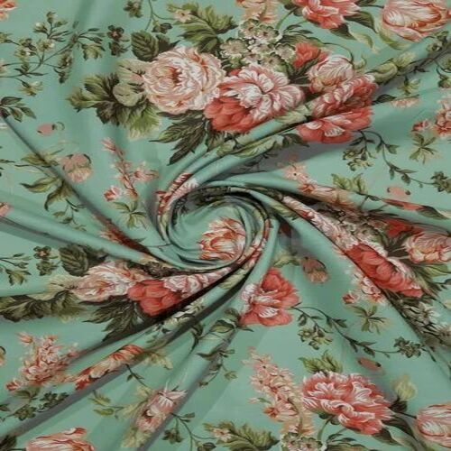 Printed Green Rayon Fabric