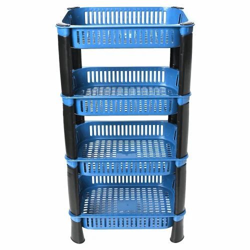 Blue 4 Shelves Kitchen Storage Rack - Plastic, Standard Size, Blue | Stylist, Long Lasting