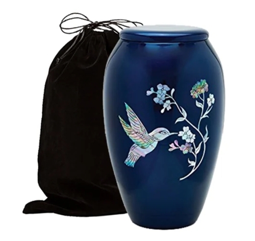 Blue Printed Brass Cremation Urns