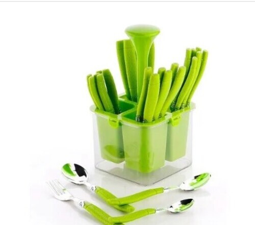 Green Plastic SS Cutlery Set