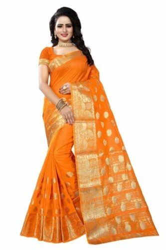 Ladies Designer Cotton Silk Saree - 6.3m, Orange | Lightweight, Soft, Breathable, Wedding Wear