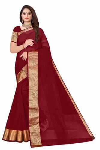Ladies Maroon Color Organza Saree