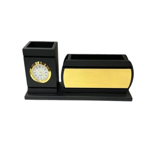 Stylist Wooden Pen Stand With Table Clock