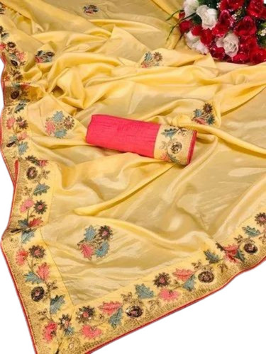 Yellow Embroidered Silk Saree