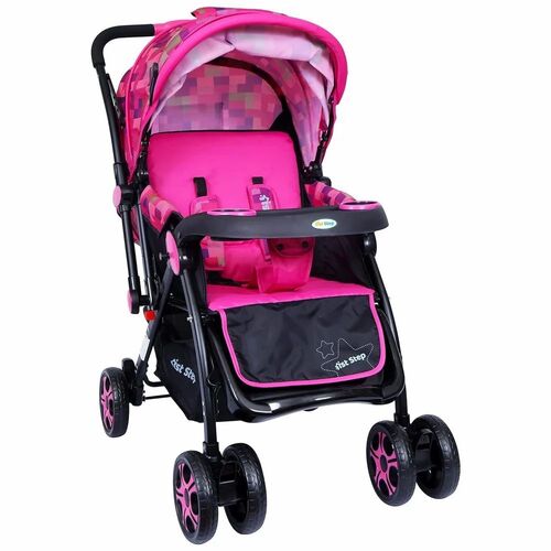 1st Step Grande Baby Stroller - Metal, Standard, Black & Pink | Comfortable, Stylist, Long Lasting