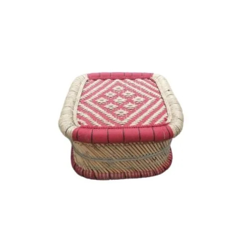 Multicolor Natural Moonj Bamboo Square Mudda Stool