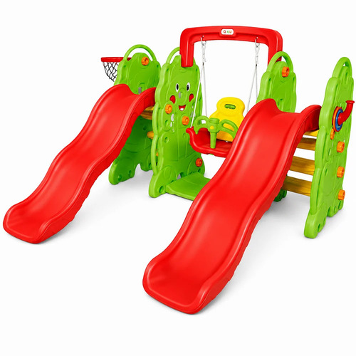 Plastic Double Slide And Swing Set