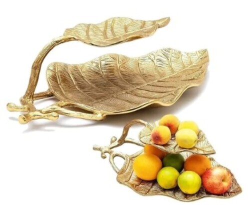 Decorative Leaf Double Tier Fruit Serving Tray