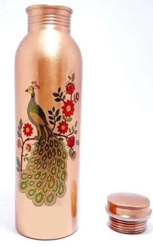 Peacock Printed Copper Bottle