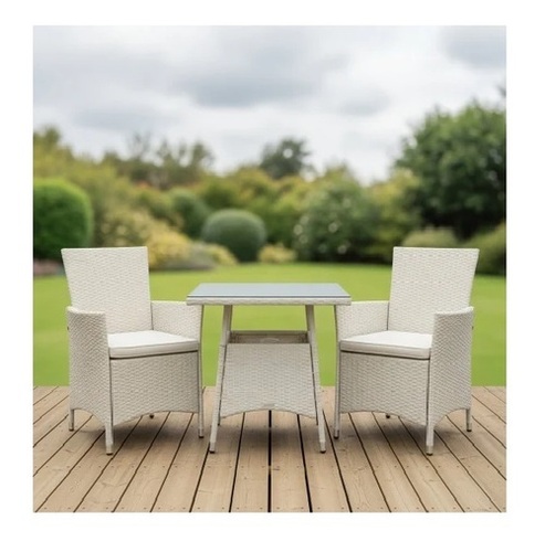 2 Seater Off White Wicker Outdoor Table Chair Set