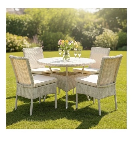 4 Seater Off White Wicker Garden Table Chair Set