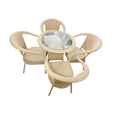 4 Seater White Garden Wicker Table Chair Set - Application: Outdoor