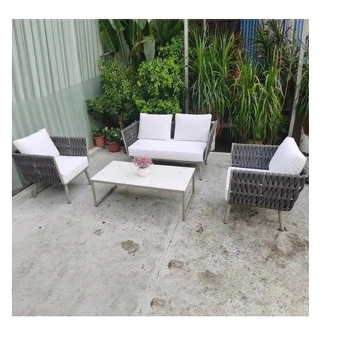 4 Seater White Wicker Garden Table Chair Set