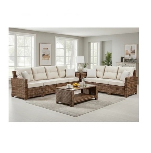7 Seater Brown Rattan Indoor Sofa Set